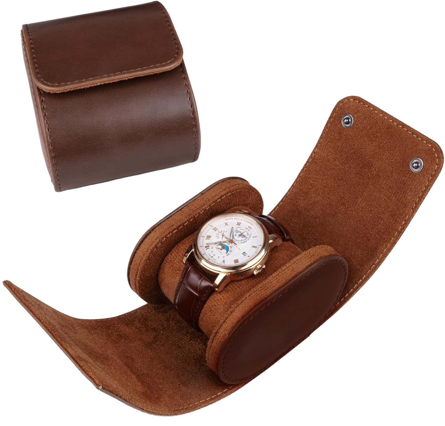 Étui de montre en cuir marron