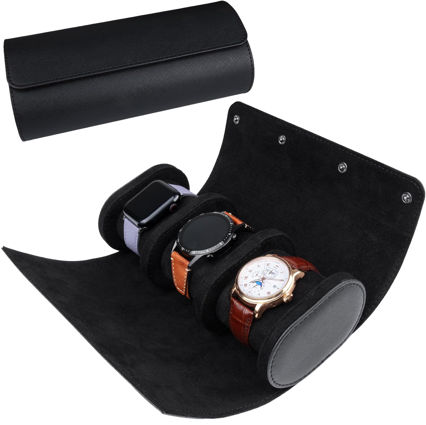 Étui de montre triple en cuir noir