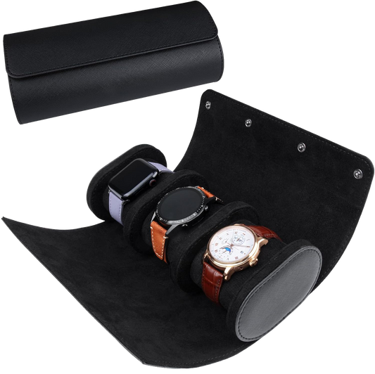 Étui de montre triple en cuir noir