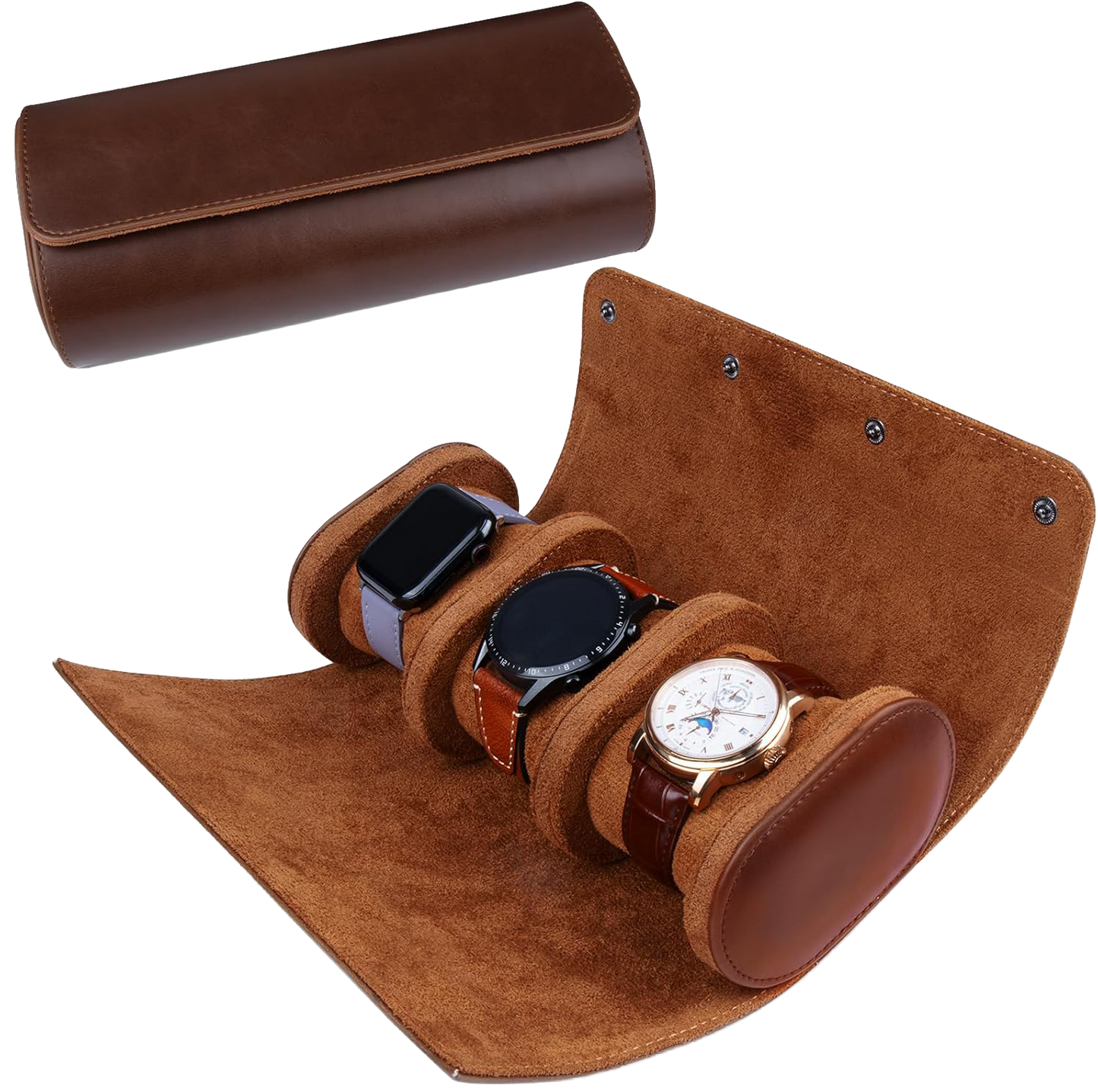 Étui de montre triple en cuir marron