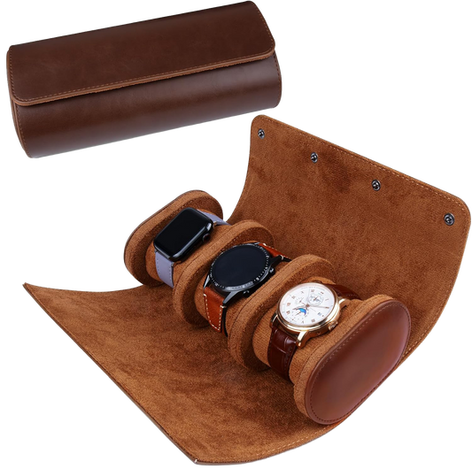 Étui de montre triple en cuir marron