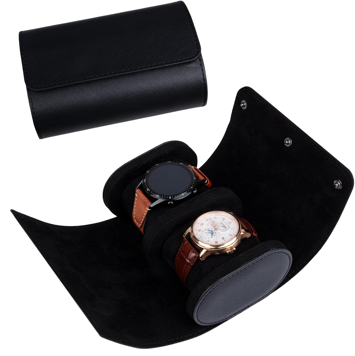 Étui de montre double en cuir noir