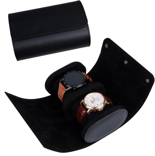 Étui de montre double en cuir noir